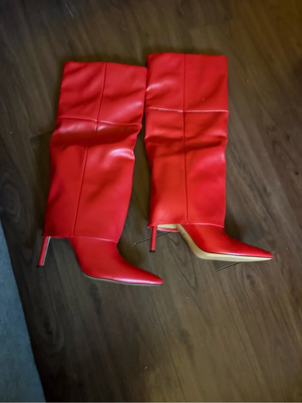 VOMIRA Womens Knee High Boots Stiletto Pointed Toe High Heels Fold Over